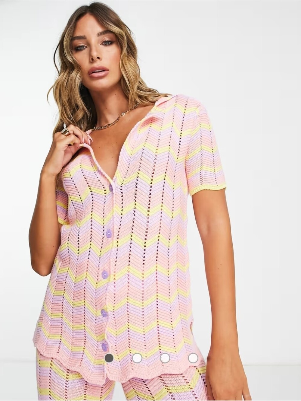 Damson Madder Button through Crochet Shirt (pink zigzag) EU Size 14 / US Size 10